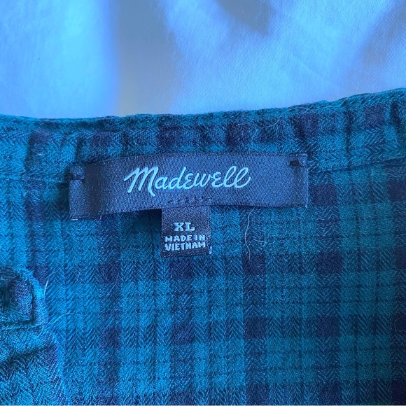 MADEWELL Tartan Plaid Button Up Peasant Blouse Balloon Sleeves XL - Picture 8 of 10